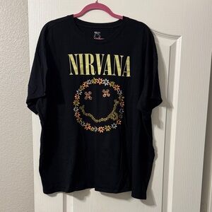 Torrid 1X Oversized Black Graphic Embroidered Nirvana T-Shirt